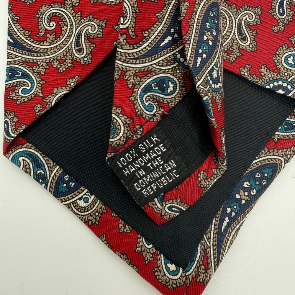 Claybrooke Mens Red Paisley Silk Tie Handmade Necktie Blue Tan Intricate Pattern - Picture 4 of 4